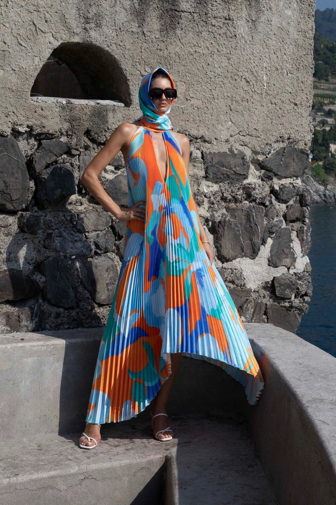 Elegant Halter Pleated Maxi Dress