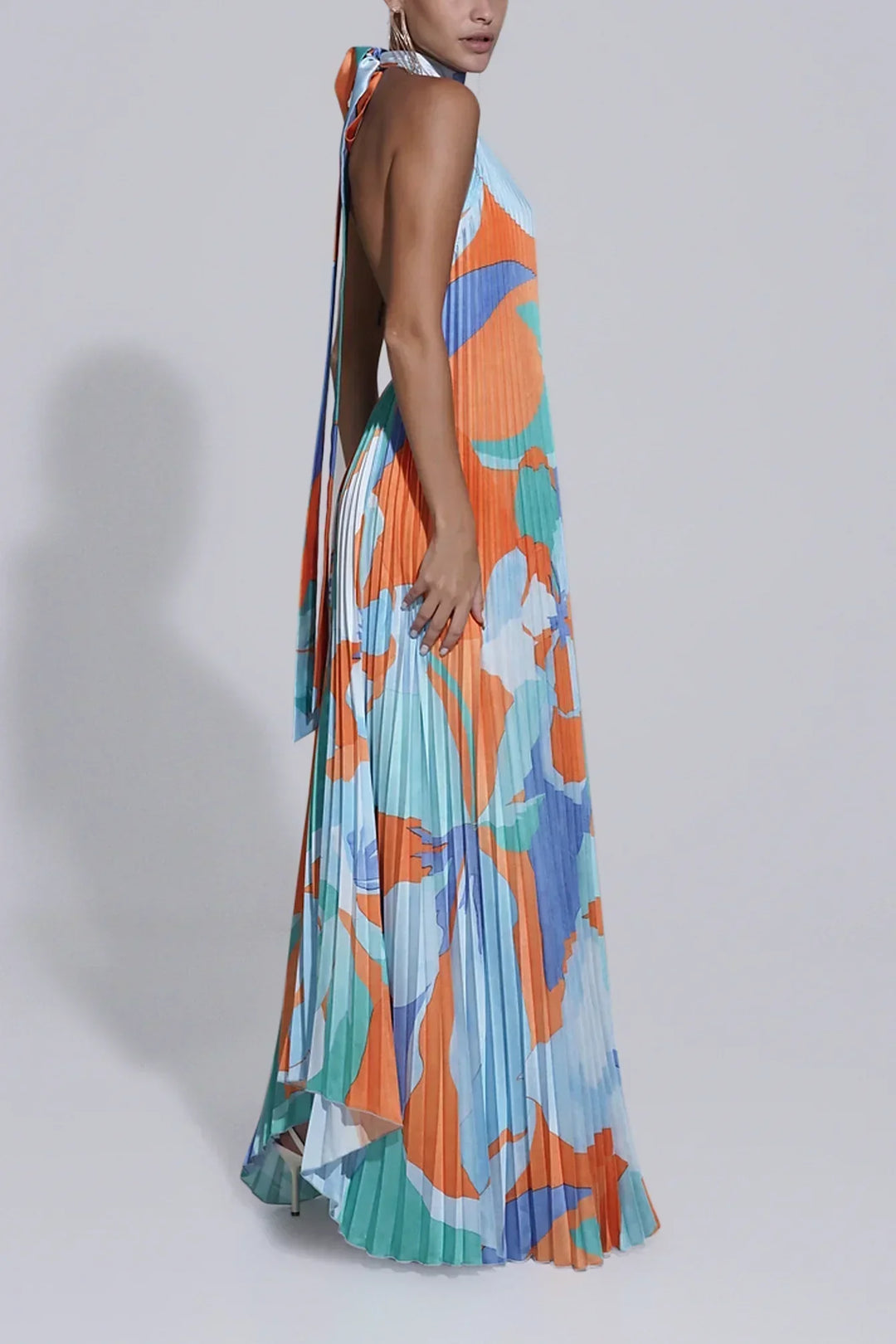 Elegant Halter Pleated Maxi Dress