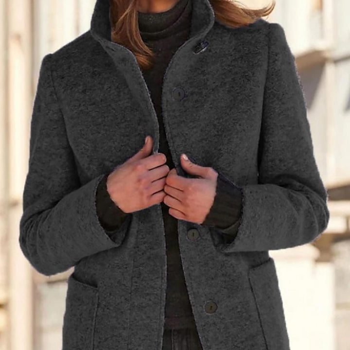 Elegant women's coat, a chic long-sleeve jacket for fall winter. Versatile fashion, ideal for smart casual or everyday wear.