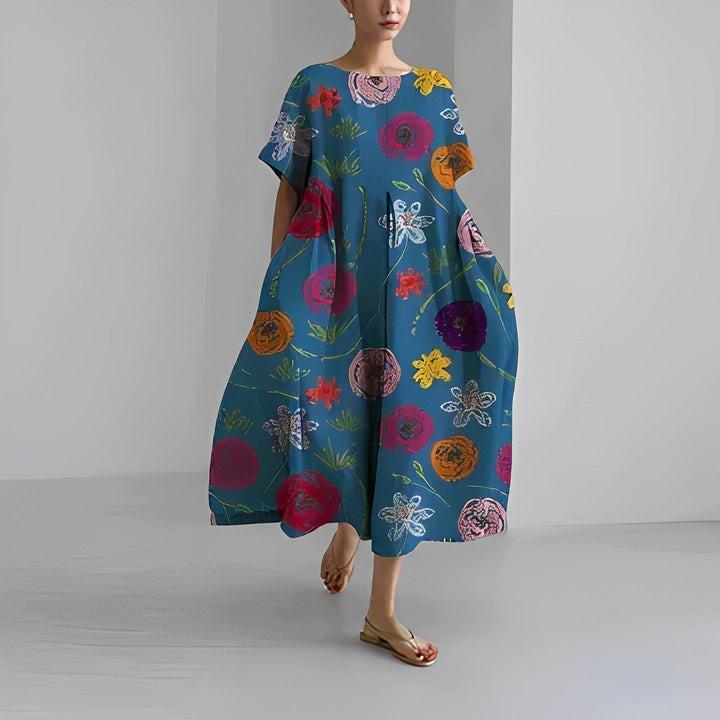 Modest long women's maxi dress, a comfortable loose fit, retro swing style for elegant fashion.