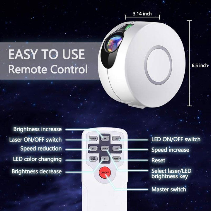 Compact galaxy projector: Experience a stunning starry night and colorful nebula light, ideal for home decor.