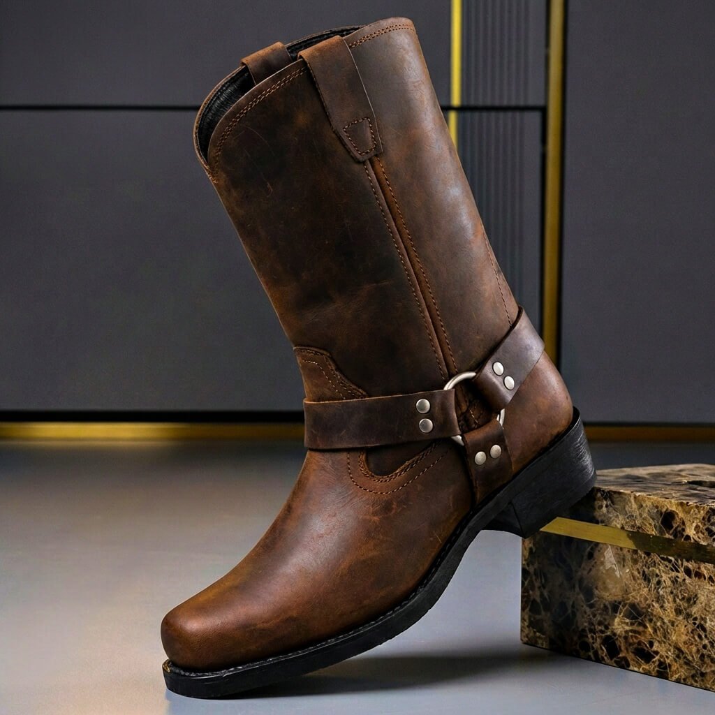 Men's handcrafted vintage leather cowboy boots. Durable, classic heritage footwear for everyday and travel.