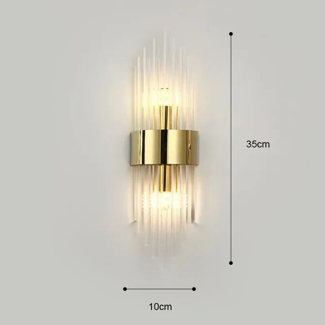 Stylish wall sconce: Black finish, crystal glass, LED accent lighting. Ideal for modern luxury homes.