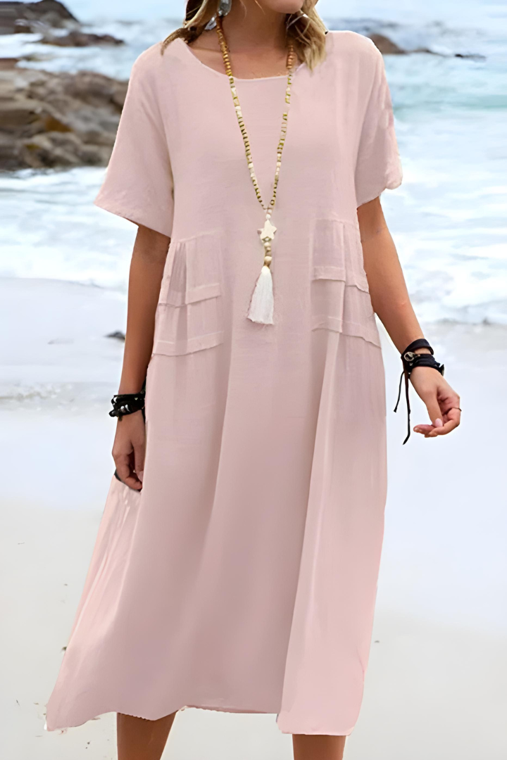 Versatile women's elegant midi dress with a comfortable layered silhouette, suitable for any occasion.