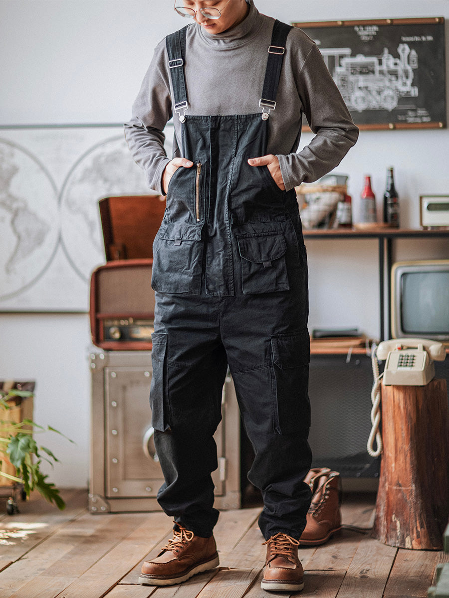 Rugged men's utility overalls, designed for durability and a stylish, casual look.