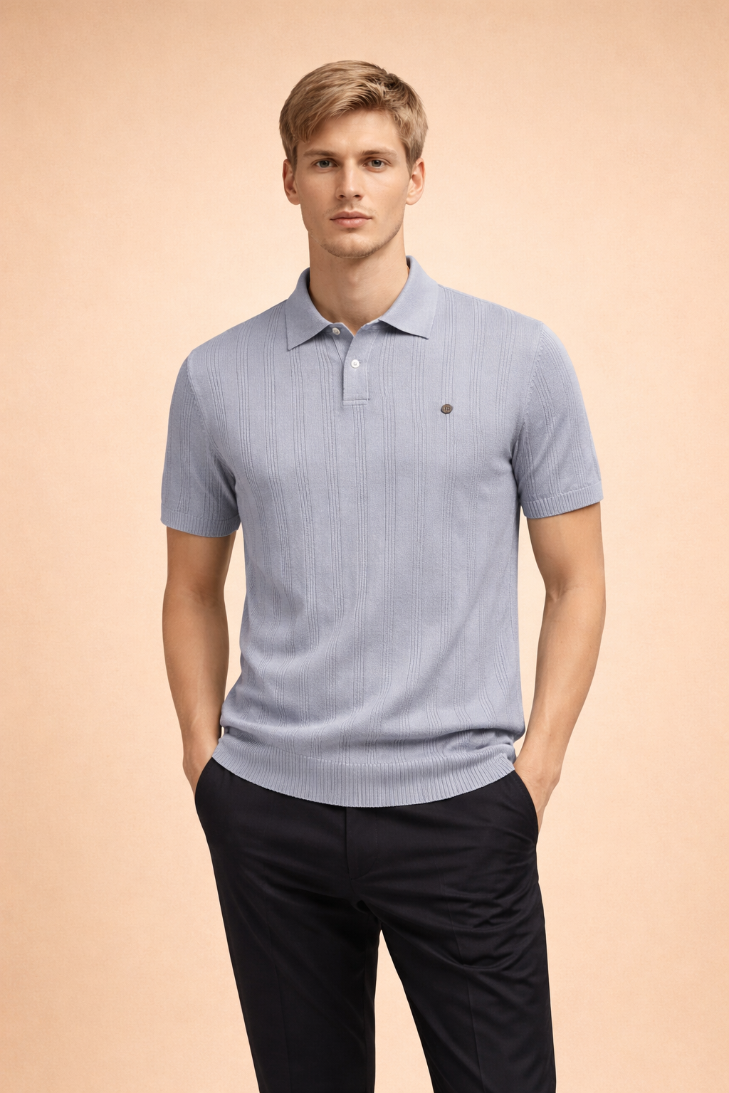 Elegant men's classic short sleeve polo shirt for comfortable everyday style. Versatile tailored fit for casual wear.