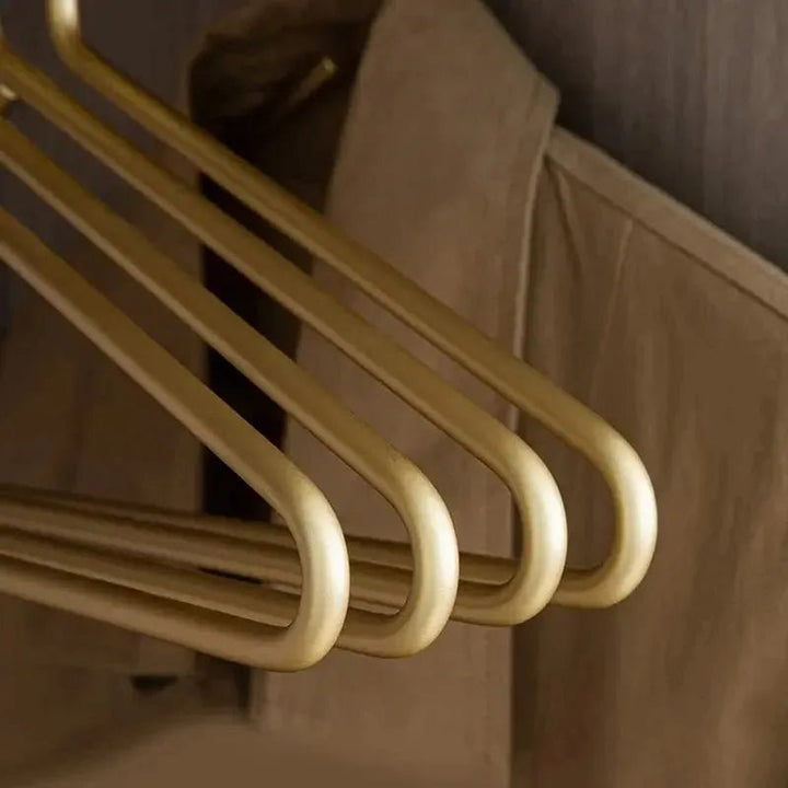 Heavy-duty, elegant silver metal hangers for durable & luxurious clothes storage. Non-slip design ensures items stay put.
