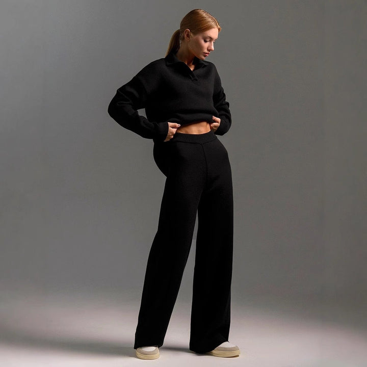 Relaxed fit women's cashmere loungewear, a soft and cozy luxury set for comfortable home wear.