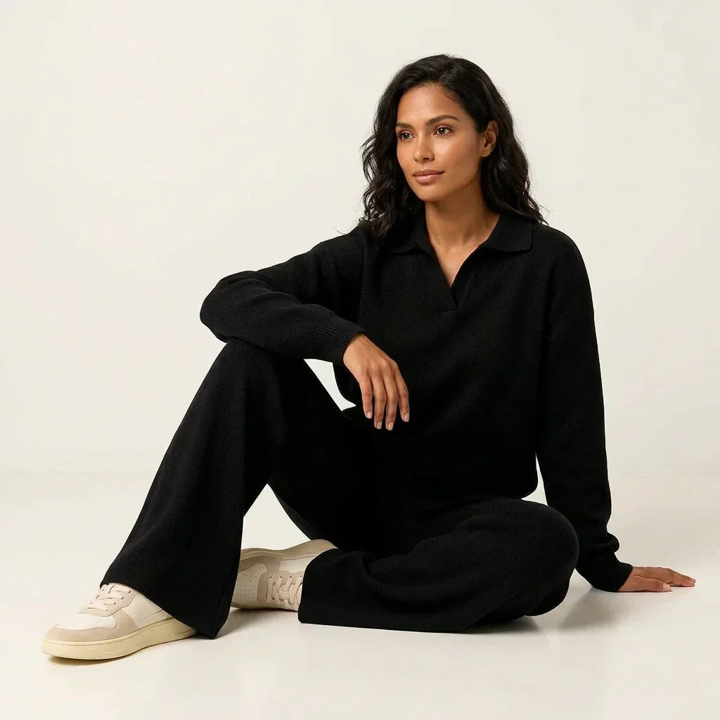 Women's premium cashmere sweater and matching pants, super soft and cozy for ultimate loungewear luxury.