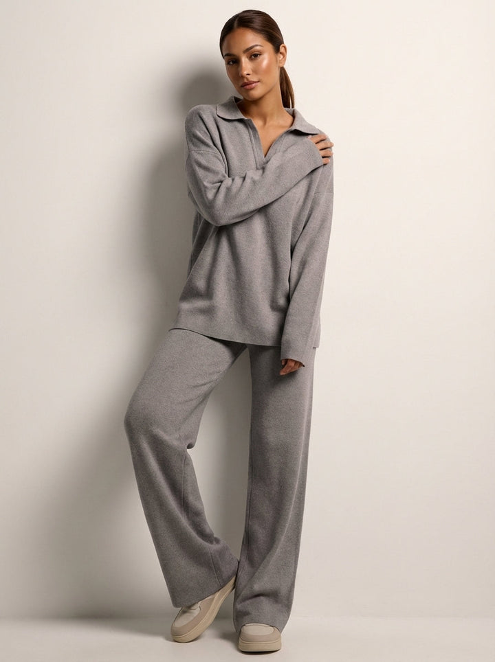 Chic women's cashmere loungewear set, exquisitely soft, providing luxurious comfort for your home relaxation.