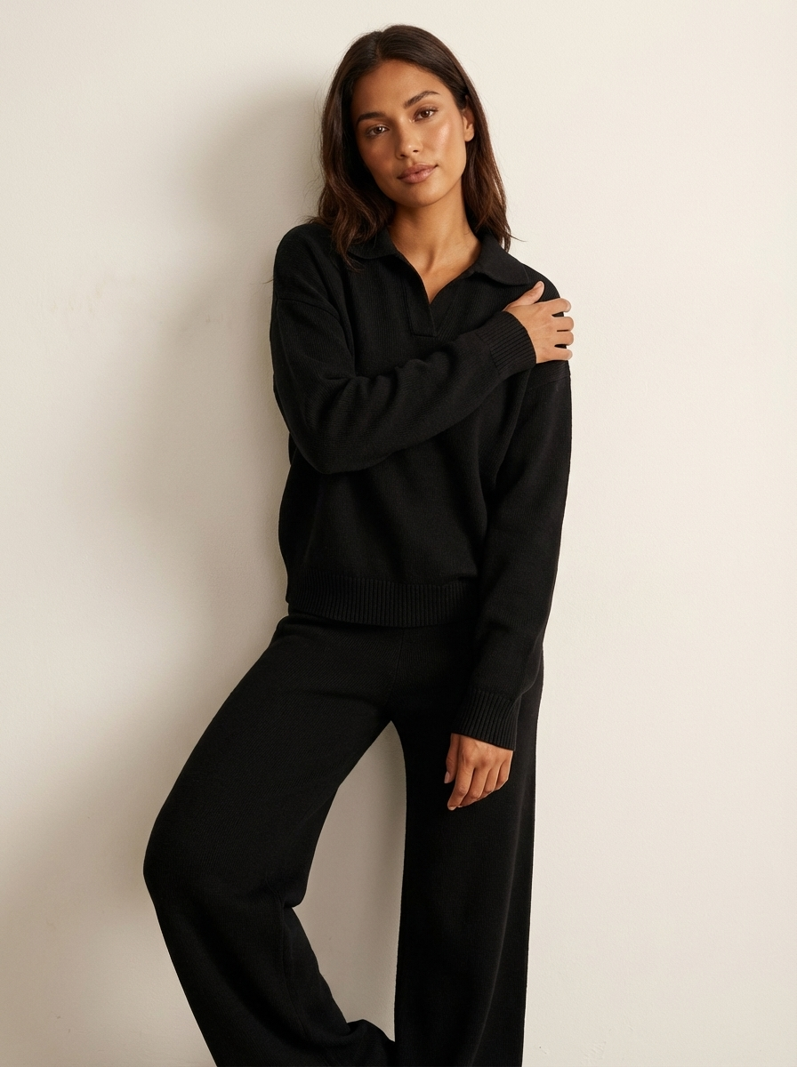 Gift-ready women's luxury cashmere lounge set, super soft and cozy, perfect for chilly evenings at home.