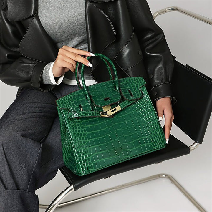 Chic women's fashion accessory: an elegant leather purse with a unique and stylish closure.