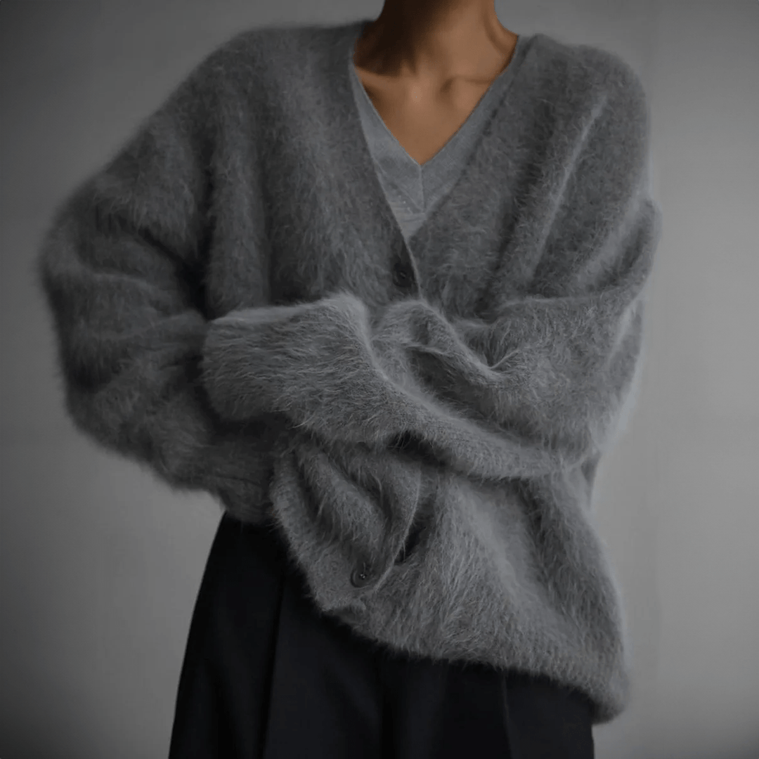 Warm & soft women's fluffy cardigan, an essential layering piece for chic and cozy casual wear.