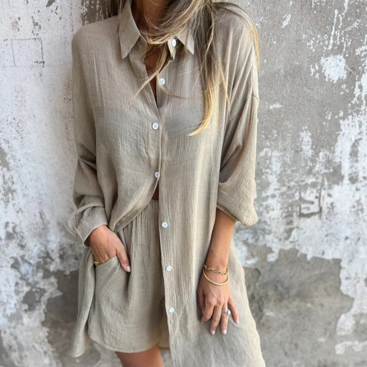 Women's casual relaxed polo & shorts two-piece set, perfect for summer daily wear.