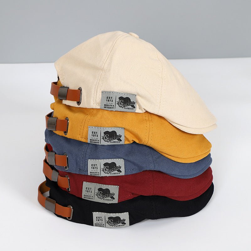 Model wearing a sophisticated women's adjustable cotton beret, showcasing its classic fashion appeal.
