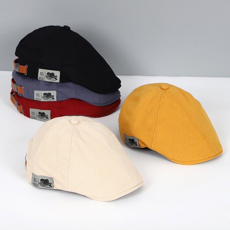 Detailed view of the adjustable band inside a stylish classic women's cotton beret hat.