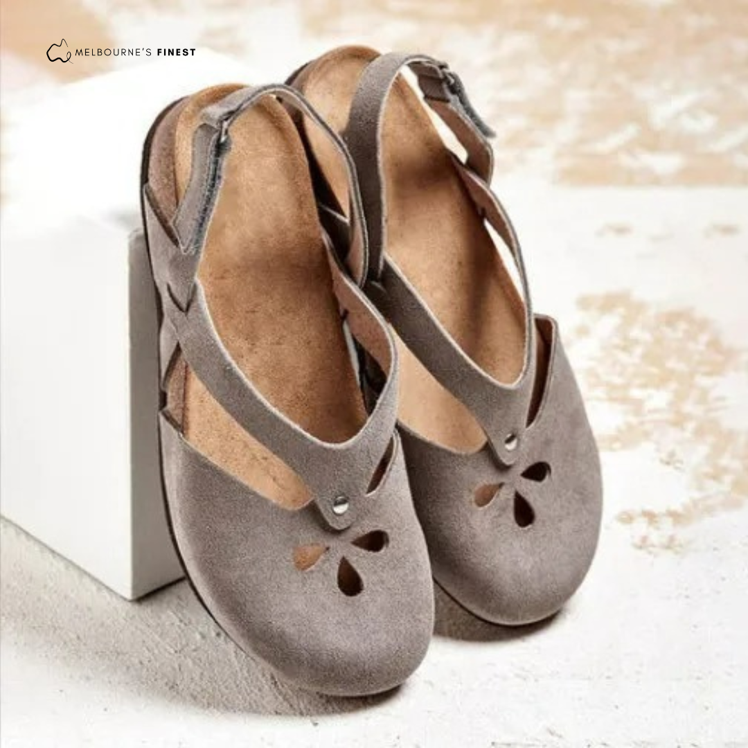 Women's orthopedic sandals with arch support & adjustable velcro straps for superior comfort & foot pain relief.