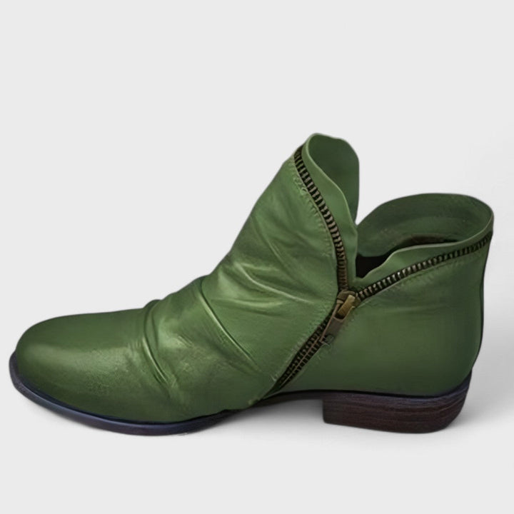 Supportive women's block heel ankle boots. Orthopedic comfort footwear, chic for everyday outfits.