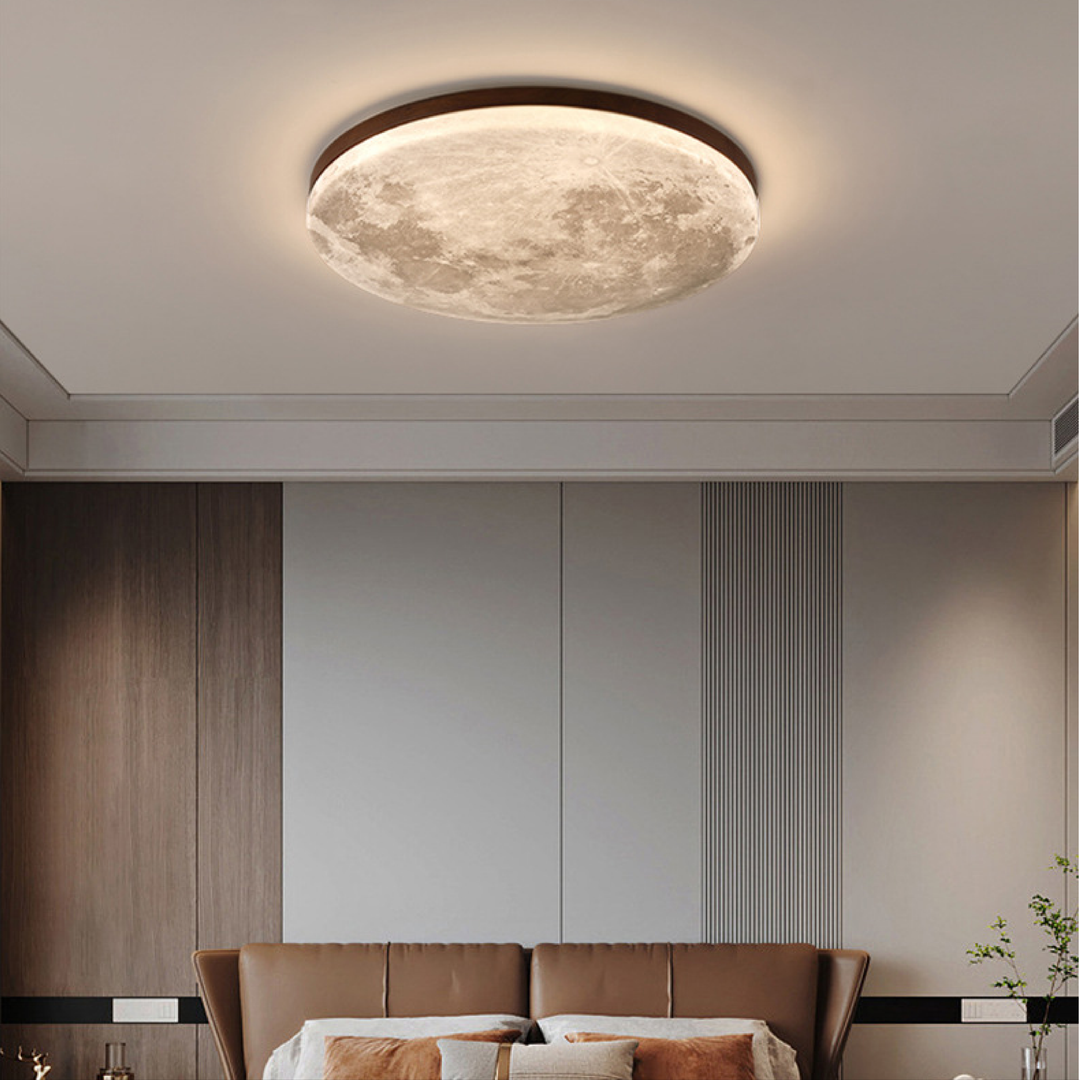 Lunar-inspired modern LED ceiling lamp. Adjustable light ideal for stylish bedrooms, living rooms & contemporary spaces.