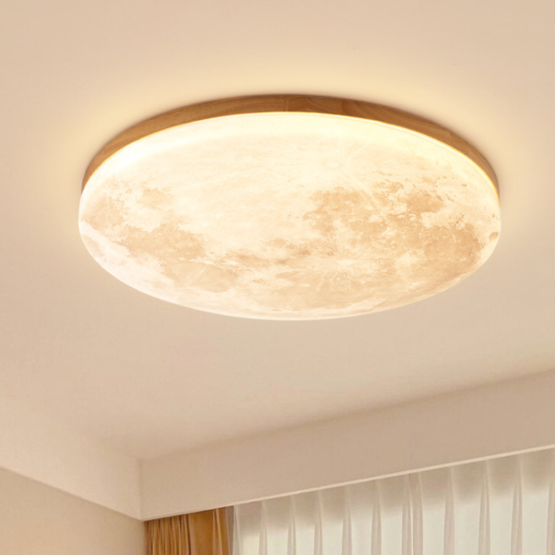 Modern Moon LED ceiling lamp for bedrooms, living rooms. Minimalist lunar design with adjustable light for home decor.