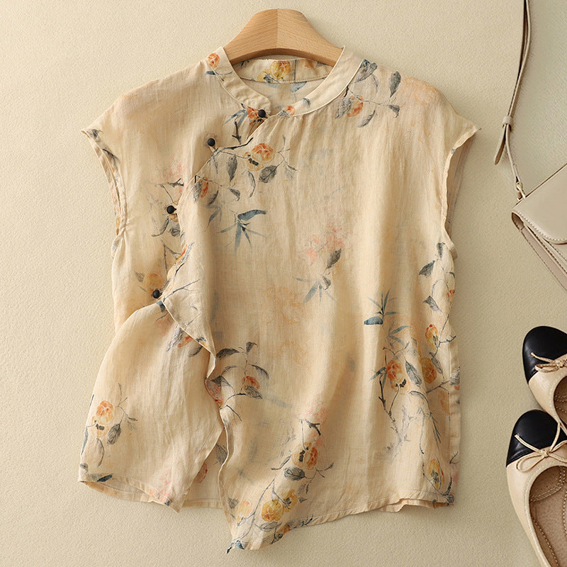 Women's vintage sleeveless top, an effortlessly chic and versatile blouse for summer fashion.