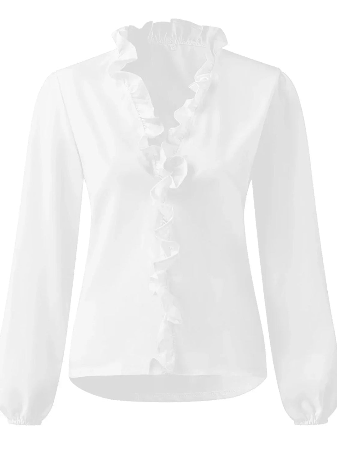 Stylish women's V-neck long sleeve blouse with elegant ruffles, ideal for versatile workwear, office, or casual chic outfits.