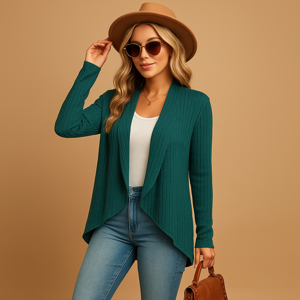 Long black women's layering cardigan, perfect for versatile, elegant outerwear and seasonal transition.