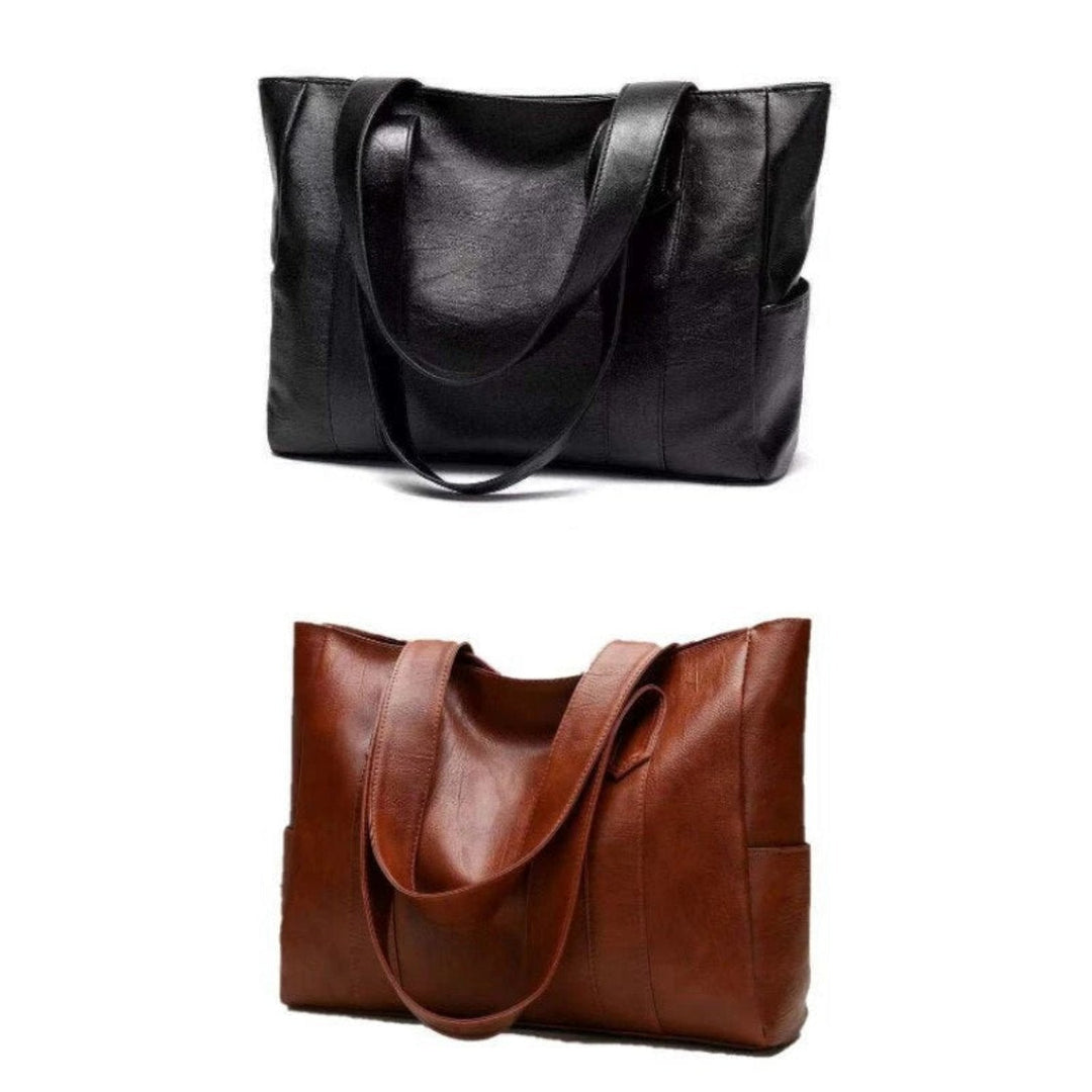 Stylish women's vintage leather shoulder tote bag, large capacity for work, travel, or daily essentials.