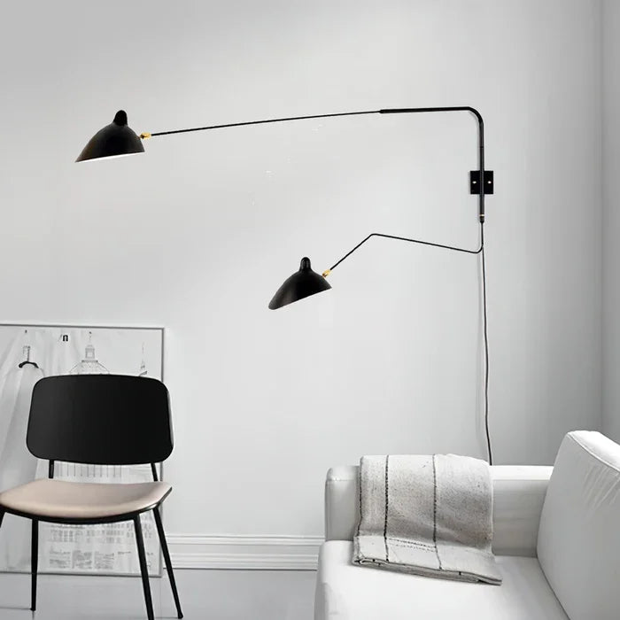 Versatile modern wall light, adjustable arm provides optimal reading & decorative accent lighting.