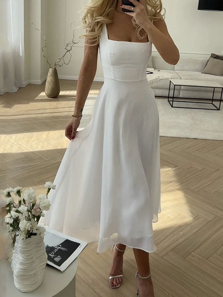Women's Square Neck A-Line Midi Dress