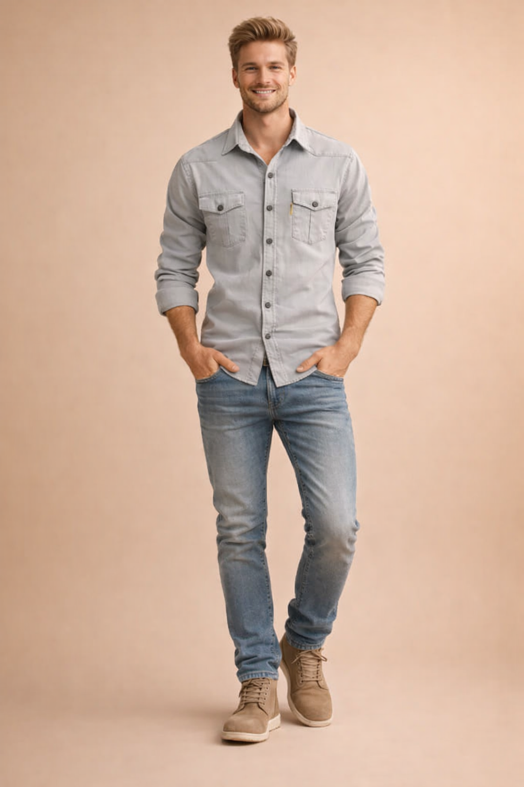 Men's classic long-sleeve button-down shirt for versatile everyday and smart casual menswear.
