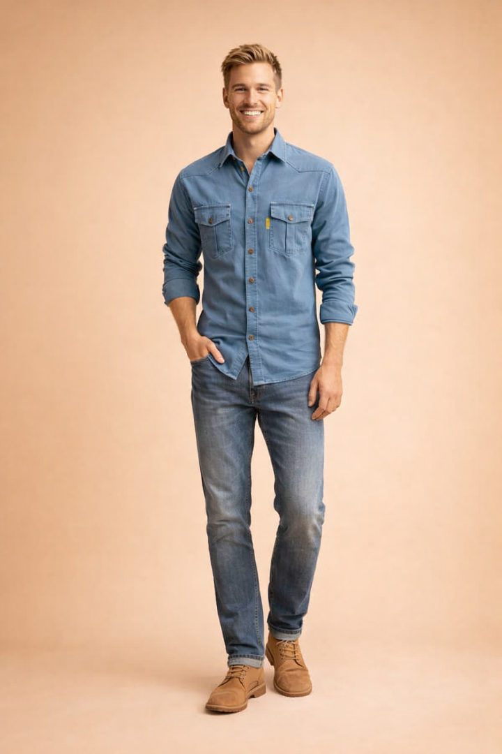Stylish men's button-down shirt, a timeless collared long-sleeve classic for casual and formal wear.