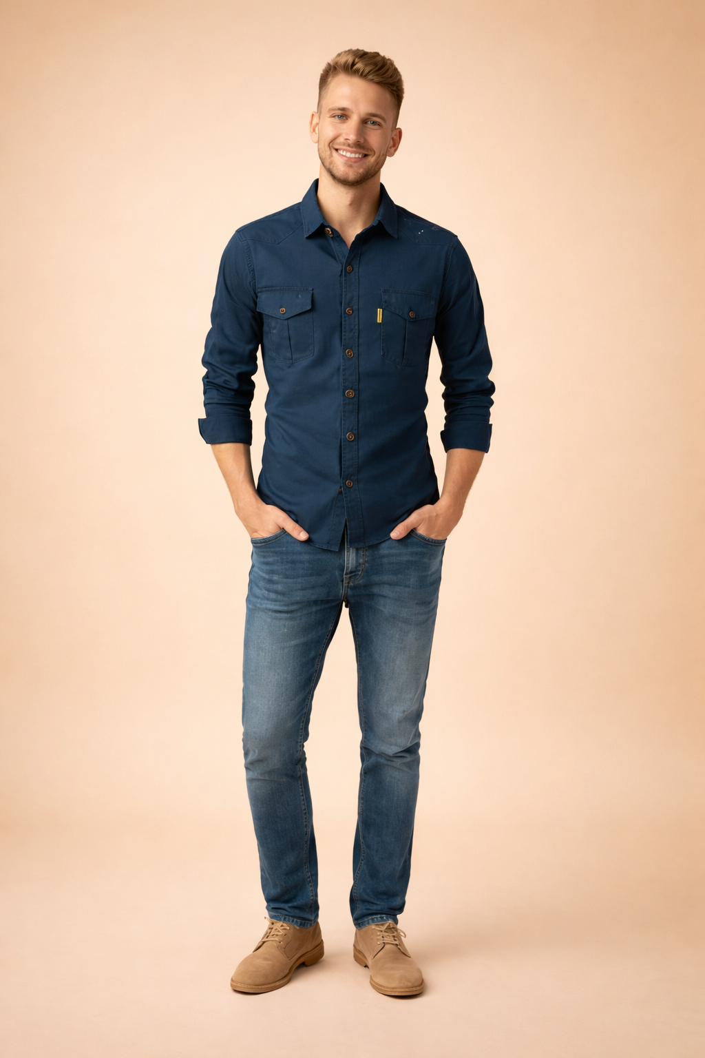 Men's button-down long-sleeve shirt, offering smart-casual elegance for daily wear & formal events.