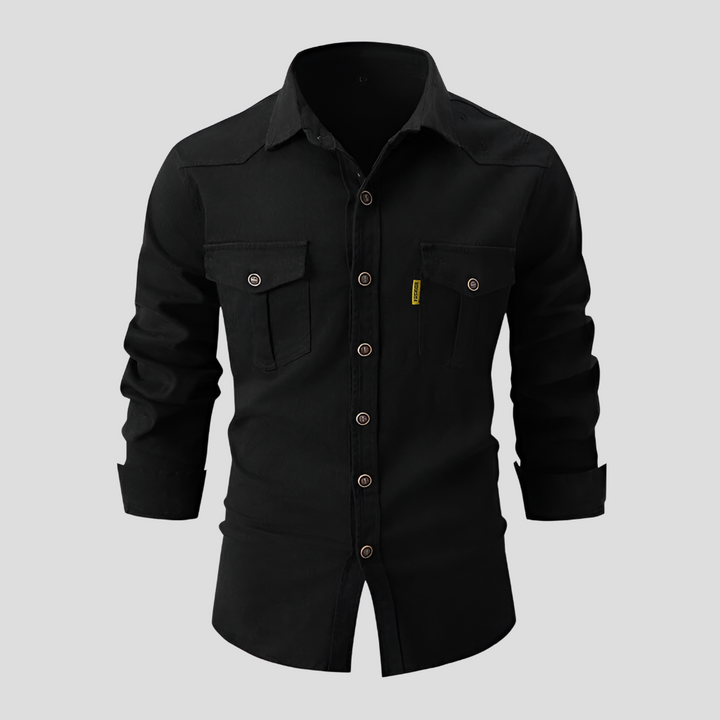 Classic men's long-sleeve button-down shirt, essential for a polished look in both casual and formal settings.