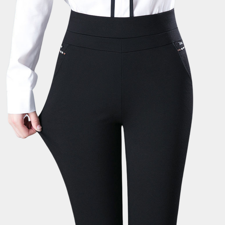 Chic women's high-waisted stretch pants for ultimate everyday comfort & versatile styling.
