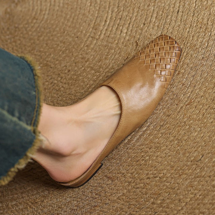 Elegant women's square toe mules with a chic woven design. Perfect slip-on shoes.
