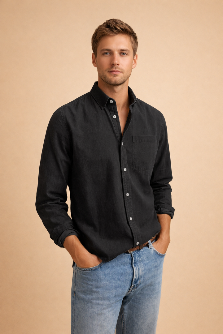 Comfortable men's long sleeve button-down shirt, a timeless smart casual staple for versatile everyday wear.