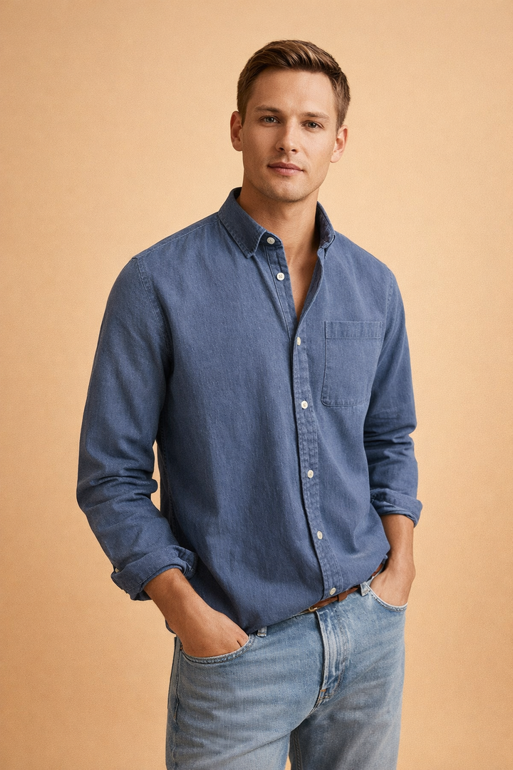 Modern fit men's long sleeve button-down shirt, perfect for versatile smart casual & daily wear.