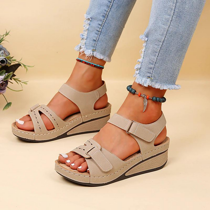 Women's comfortable walking sandals, orthopedic design with adjustable fit for pain relief.