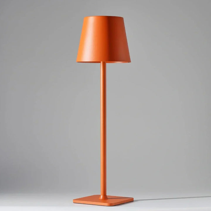 Cordless LED patio lamp, rechargeable for convenient outdoor lighting.