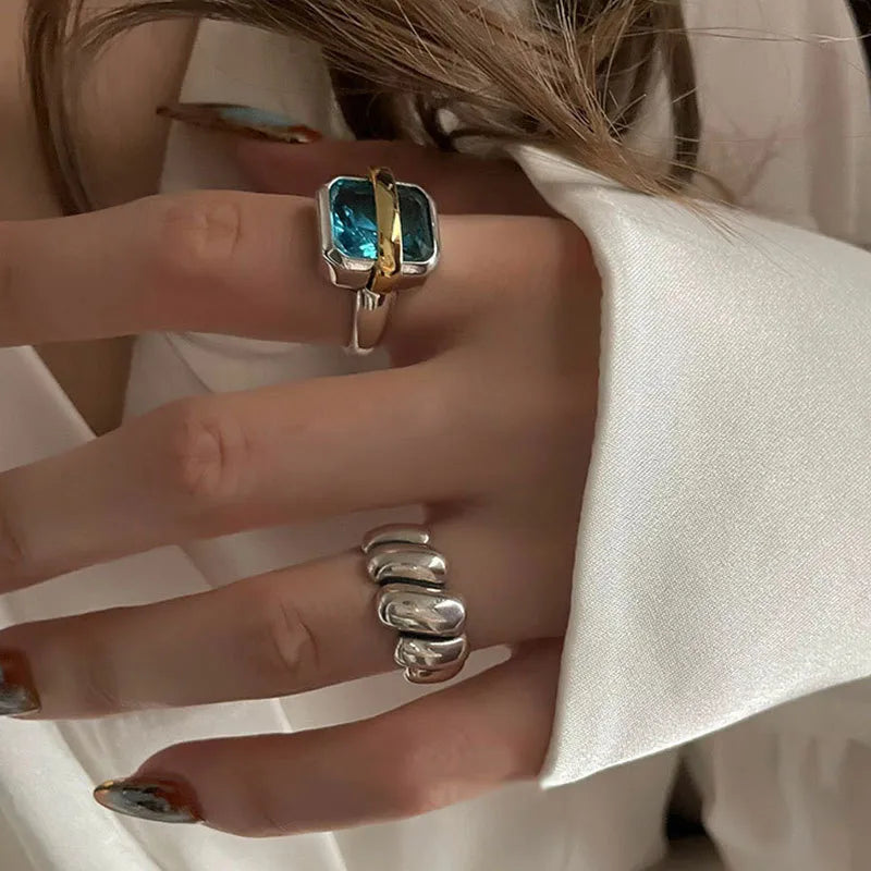 Women's Blue Zircon Silver Ring