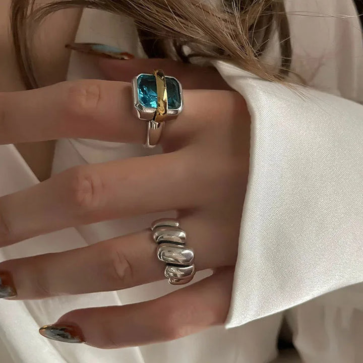 Women's Blue Zircon Silver Ring