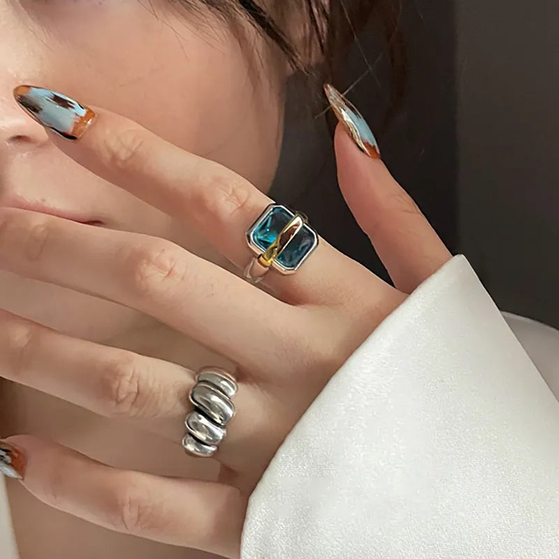 Women's Blue Zircon Silver Ring