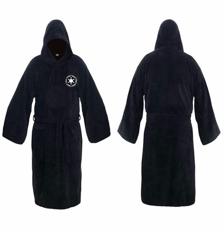 Men's plush hooded long bathrobe, perfect for cozy loungewear & after-bath comfort. Soft, warm dressing gown with belt.