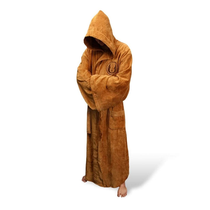 Soft men's hooded long bathrobe with a belt. Plush comfort dressing gown, perfect for warmth, loungewear & relaxation.