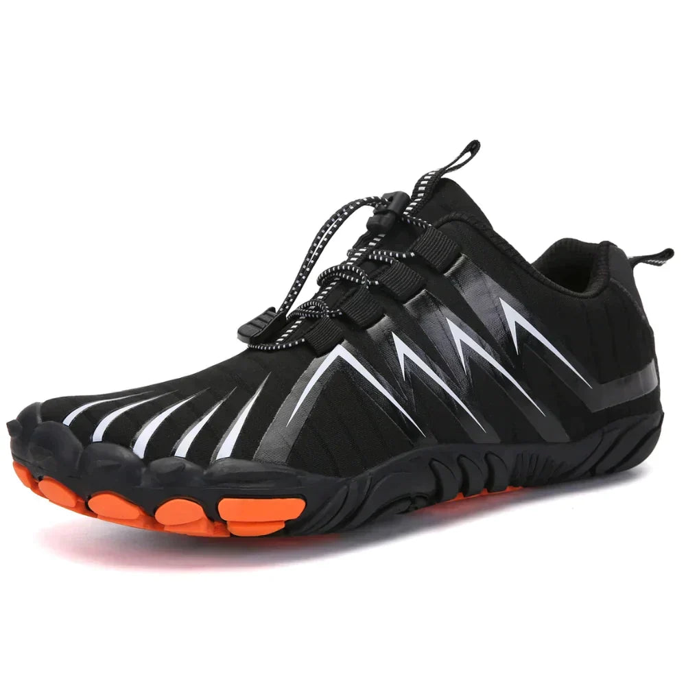 Men's hiking barefoot shoes, durable and flexible sole offers comfort and grip on outdoor trails.