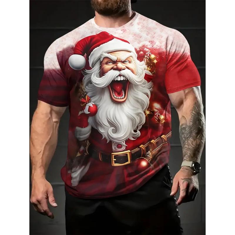 Graphic print men's Santa shirt, a stylish holiday apparel for men's Christmas party fashion.