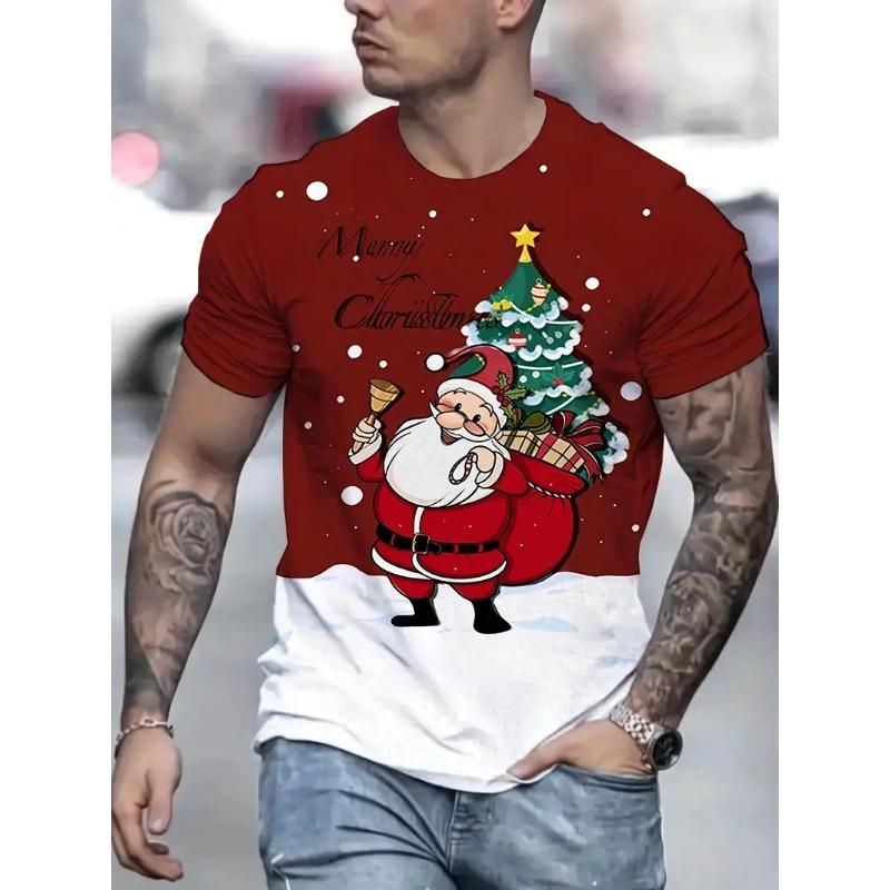 Men's Christmas Santa shirt, vibrant graphic print holiday apparel, perfect for festive celebrations.
