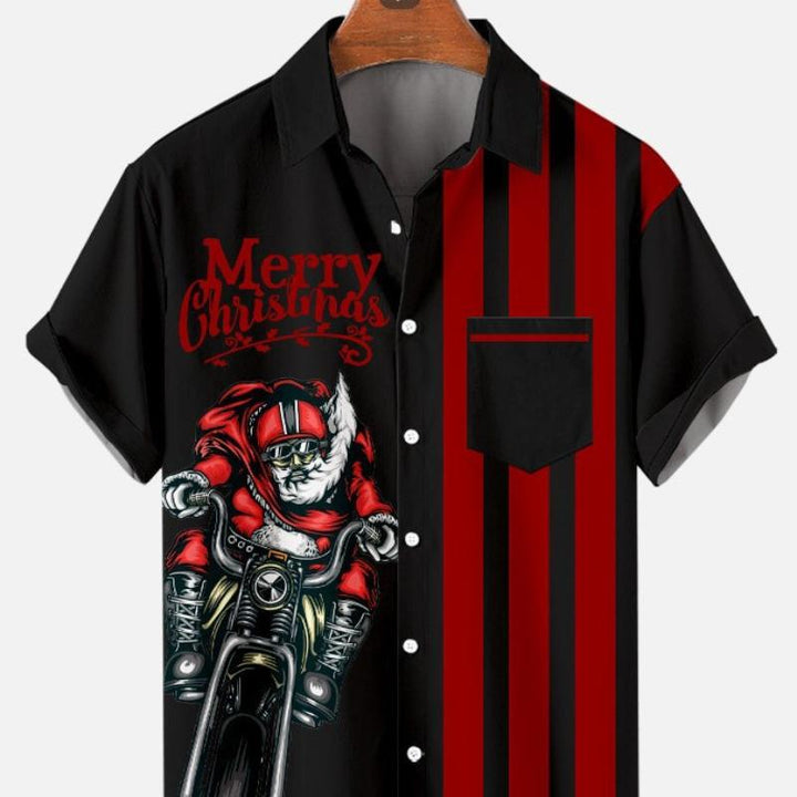 Unique men's Christmas Hawaiian shirt, Santa print, ideal for festive celebrations and holiday style.