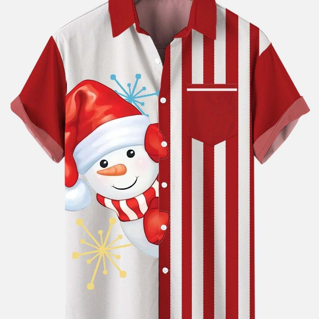 Casual button-up Hawaiian shirt for men with a unique Santa print, ideal for holiday style.